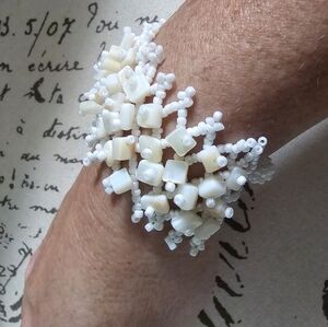 Angelite/Beads Bracelet with Beaded knot/loop closure